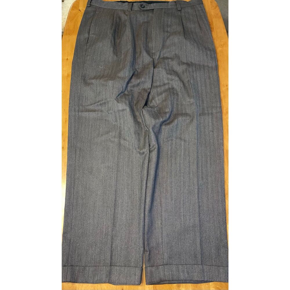 Harold Powell Pants Men's 36 R Brown Cuff Herringbone 100% Wool Made‎ In Italy